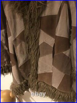 Vintage Leather Suede Faux Fur Afghan Coat Jacket Patchwork Almost Famous