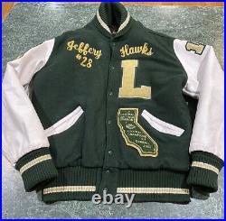 Vintage Letterman Varsity High School Jacket Leather Wool LHS EAGLES Size Large