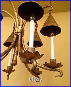 Vintage Lighting antique large 1960s gold chandelier