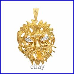 Vintage Lion Pendant Large Head Diamond Eyes 18k Yellow Gold Animal Jewelry