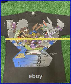 Vintage Looney Tunes Shirt All Over Print Sz L Night Thing 1995 Taz Bugs Wile