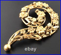 Vintage Maurice Hollywood Large Antique Gold Tone Flower Swirl Brooch Pin. #410