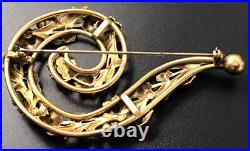 Vintage Maurice Hollywood Large Antique Gold Tone Flower Swirl Brooch Pin. #410