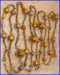 Vintage Mercury Glass Bead Christmas Garland LARGE Czech BEADS 8 + FT Gold & Sil
