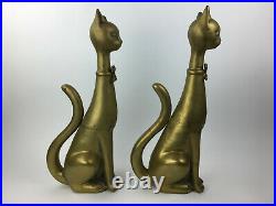 Vintage Mid Century Modern Large Brass Siamese Cat Sculptures Andiorns Fireplace