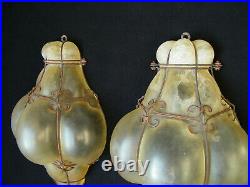 Vintage Murano Pair Wall Sconces Light Hand Blown Caged Glass Scavo Antique