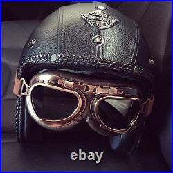 Vintage Open Face Motorcycle Helmet Handmade Deluxe Leather Cafe Racer Bobber