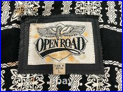 Vintage Open Road Fringe Leather Motorcycle Riding Bike Jacket Size L Black