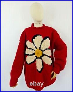 Vintage Pachamama 90s iconic red flower daisy jumper sweater wool chunky 18 L