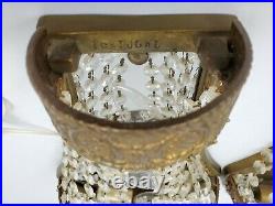 Vintage Pair French Empire Crystal Chain Brass Wall Sconce Lights Portugal 16