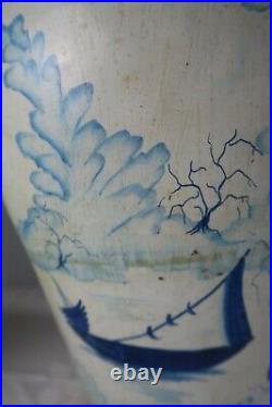 Vintage Pair Large Chinese Hand Painted Metal Vases