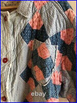 Vintage Patchwork Quilt Upcycled Quilted Chore Coat Jacket