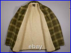 Vintage Pendleton Coat Large Sherpa Lined Jacket Plaid Wool Snap Button Western