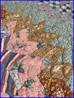 Vintage Quilt Large Star 68x80 Hand Quilted Pink Navy Great Old Fabric