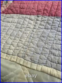 Vintage Quilt Large Star 68x80 Hand Quilted Pink Navy Great Old Fabric