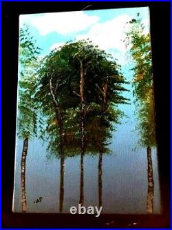 Vintage Rare Old picture Art Hand painted oil painting Large trees forest amazin
