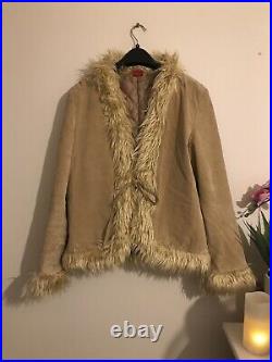 Vintage Real Leather Suede Faux Fur Afghan Coat Jacket Almost Famous 14
