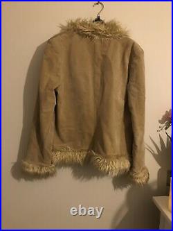 Vintage Real Leather Suede Faux Fur Afghan Coat Jacket Almost Famous 14