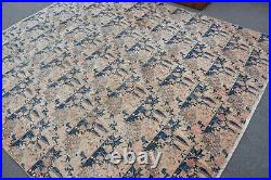 Vintage Rug, Turkish Rug, Large Rug, Oushak Carpet, 91x107 inches Blue Rugs, 116