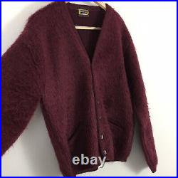 Vintage Shaggy Man Large Cardigan Sweater Wool Mohair Cobain Grunge Fuzzy Red