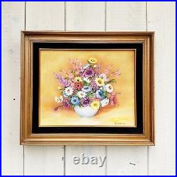 Vintage Signed Original Artwork Flower Oil Painting Floral Art Wall Decor