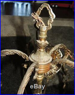 Vintage Spanish Brass Chandelier 6 Candlestick Lights Works