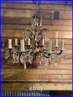 Vintage Spanish Brass/Crystal Chandelier Eight Arm/60 Crystals Made in Spain