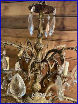 Vintage Spanish Brass/Crystal Chandelier Eight Arm/60 Crystals Made in Spain