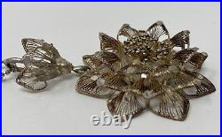 Vintage Spun Sterling Silver Large Demensional Filigree Flower Pendant Necklace