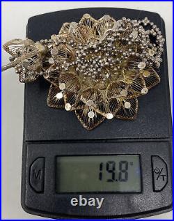 Vintage Spun Sterling Silver Large Demensional Filigree Flower Pendant Necklace