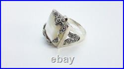 Vintage Sterling Silver 925 large Mother of Pearl massive marcasite Ladies Ring