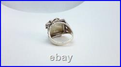 Vintage Sterling Silver 925 large Mother of Pearl massive marcasite Ladies Ring