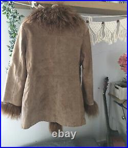 Vintage Suede Mongolian Fur Afghan Coat Jacket L 12 14 Simone Almost Famous