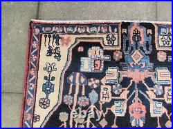 Vintage Traditional Hand Made Oriental Blue Red Wool Large Rug 193x107cm