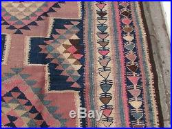 Vintage Traditional Hand Made Oriental Wool Pink Blue Large Kilim 326x188cm