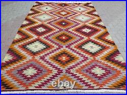 Vintage Turkish Kilim, Large Rug, Diamond Design Kelim Area Rugs 74x114 Carpet