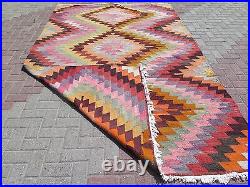 Vintage Turkish Kilim, Large Rug, Diamond Design Kelim Area Rugs 79x126 Carpet