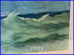 Vintage Watercolor Seascape Fishermen at Sea Manner of Edward Moran Oak Frame