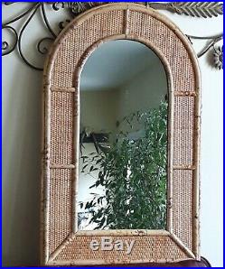 Vintage Wicker Rattan Mid Century Wall Mantle Mirror MCM Arch Boho Large
