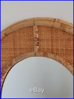 Vintage Wicker Rattan Mid Century Wall Mantle Mirror MCM Arch Boho Large