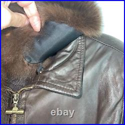 Vintage Womens Leather Jacket Brown Size Large Buttery Custom Made Fur Collar