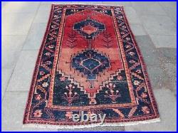 Vintage Worn Hand Made Traditional Oriental Wool Red Blue Large Rug 216x133cm
