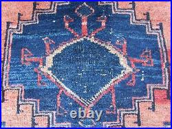 Vintage Worn Hand Made Traditional Oriental Wool Red Blue Large Rug 216x133cm