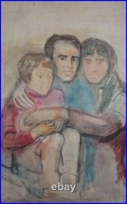 Vintage large 57'' oil painting family portrait
