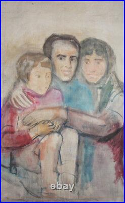 Vintage large 57'' oil painting family portrait