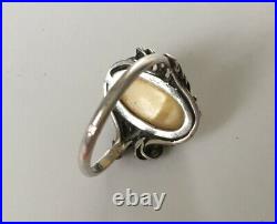 Vintage large Eggyolk Amber Sterling Silver Ring