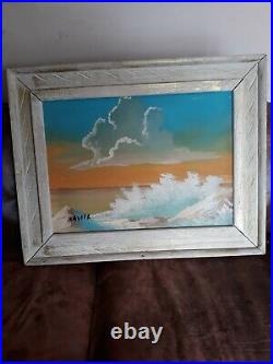 Vintage original ocean waves painting -Signed- 23 x 29 with Frame