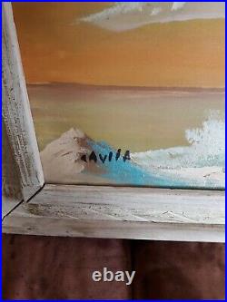 Vintage original ocean waves painting -Signed- 23 x 29 with Frame