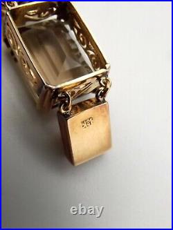 Vtg 14K Gold Smokey Quartz Bracelet Antique Heavy Large Ornate Scroll Bezel