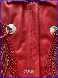 Vtg 1980s FRONTIER fringed red leather western cowboy womens jacket sz Large